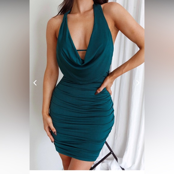 Show Girl Ruched Halter Neck Mini Dress - Picture 2 of 9